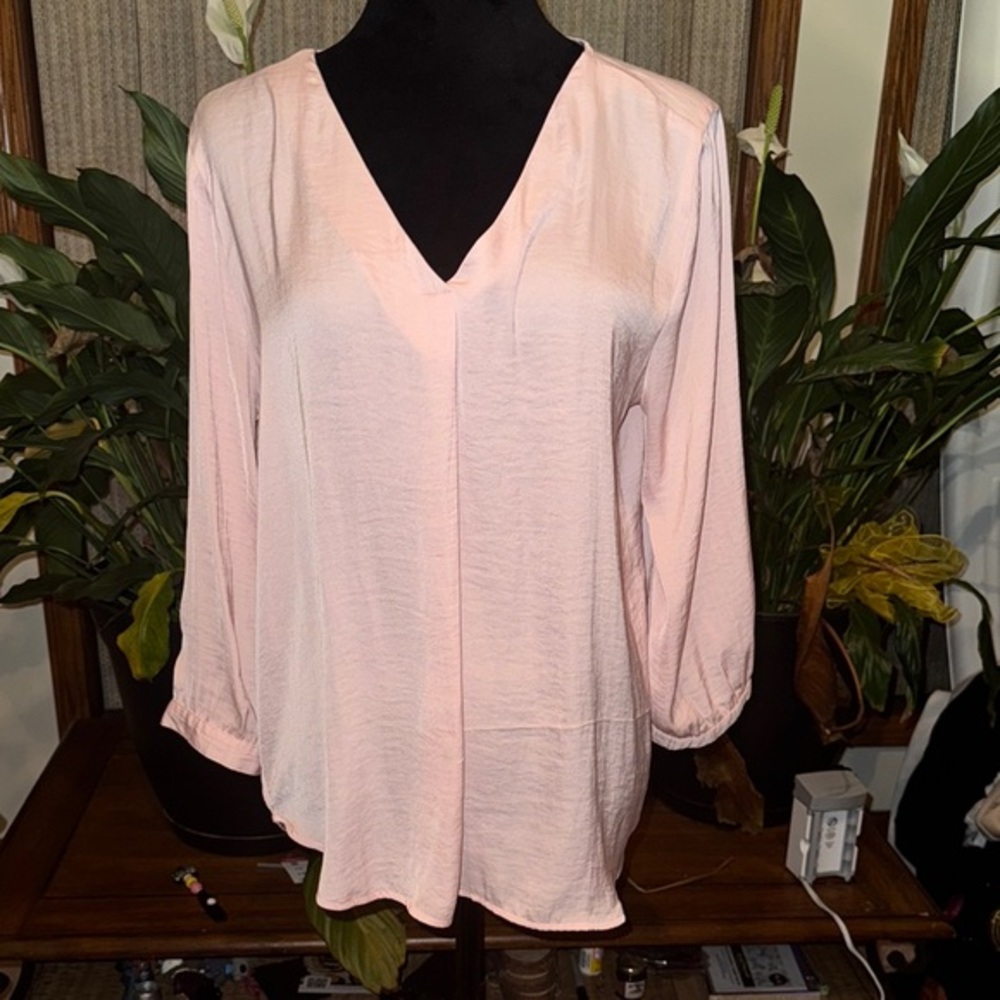 GAP Pink Relaxed Asymmetrical Blouse with 3/4 Sleeves